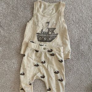 Rylee + Cru Beige Nautical Top and Pants - 3-6m